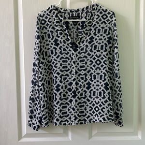 INC LIGHT V NECK NAVY AND WHITE BLOUSE
